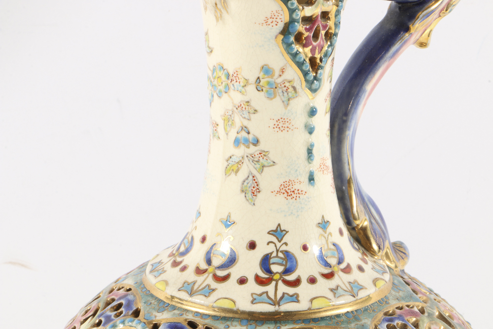 19th-Century Fischer J. Reticulated Ceramic Ewer