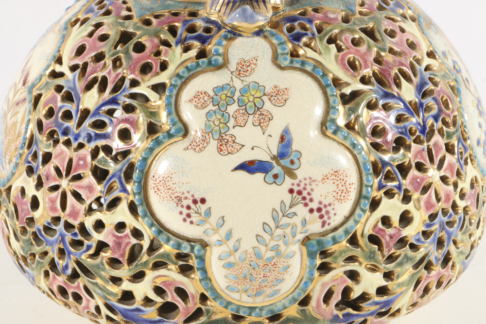 19th-Century Fischer J. Reticulated Ceramic Ewer