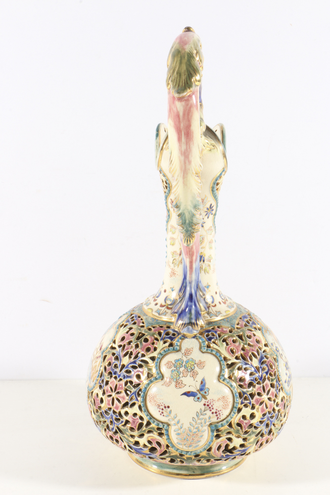 19th-Century Fischer J. Reticulated Ceramic Ewer
