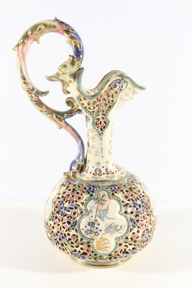 19th-Century Fischer J. Reticulated Ceramic Ewer