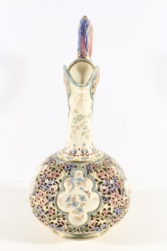 19th-Century Fischer J. Reticulated Ceramic Ewer