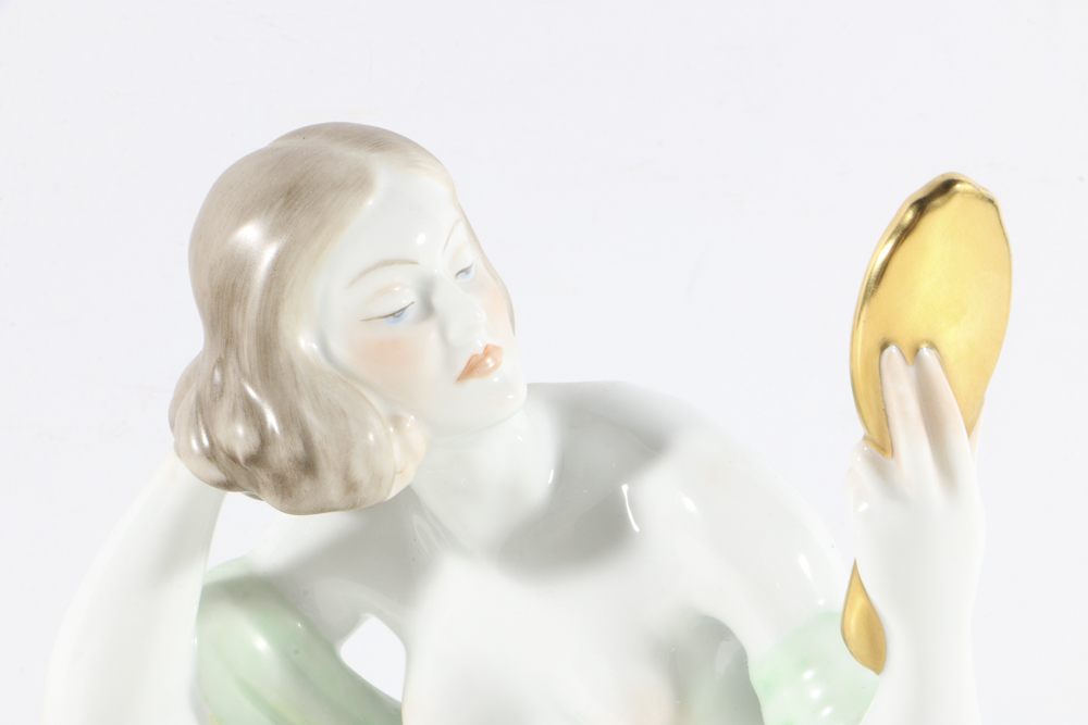 Herend Porcelain 150th Anniversary Figurine Woman with a Mirror