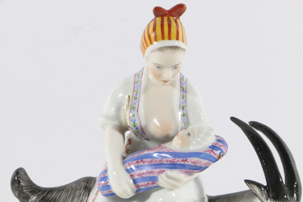 Herend Porcelain Figurine Woman on a Goat Breastfeeding