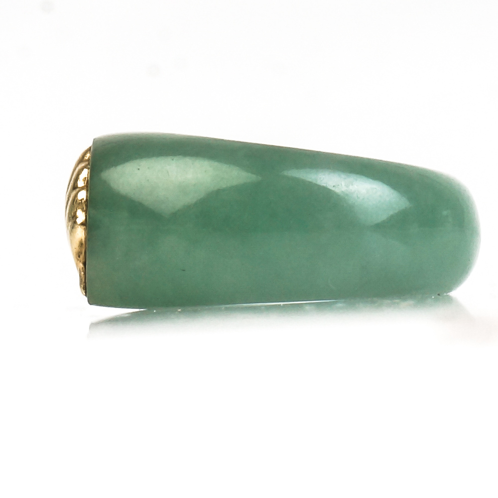 Jadeite Jade Ring with 14K Yellow Gold Clam Shell Embellishment