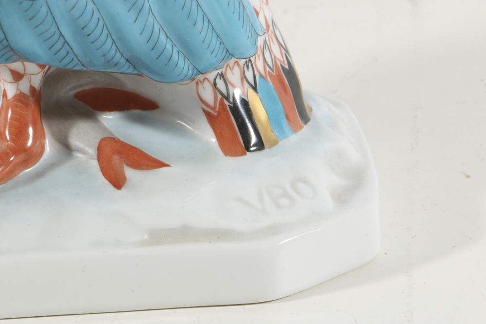 Herend Porcelain Pelican Figurine with Fishnet Rust