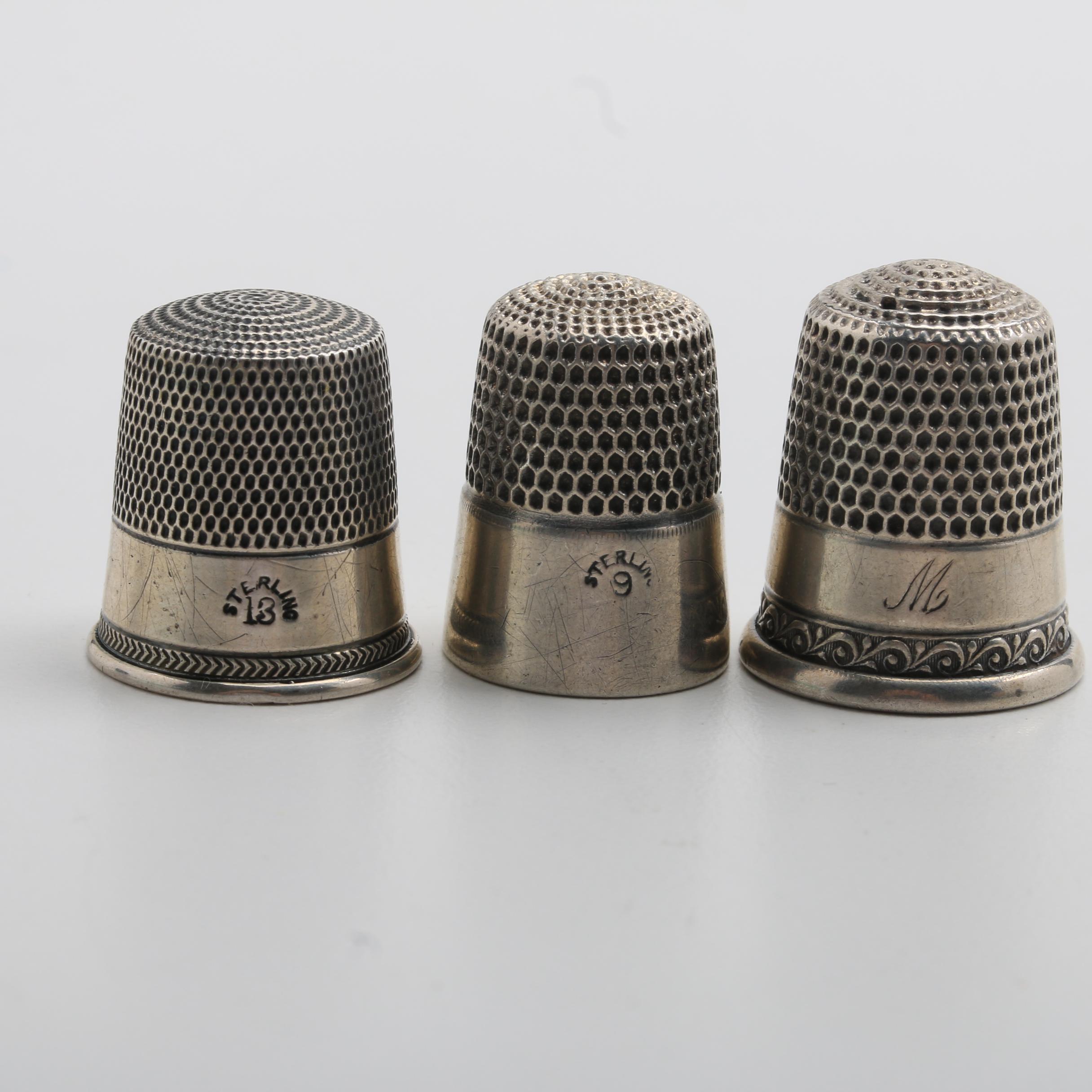 Collection of Ten Sterling Silver Thimbles
