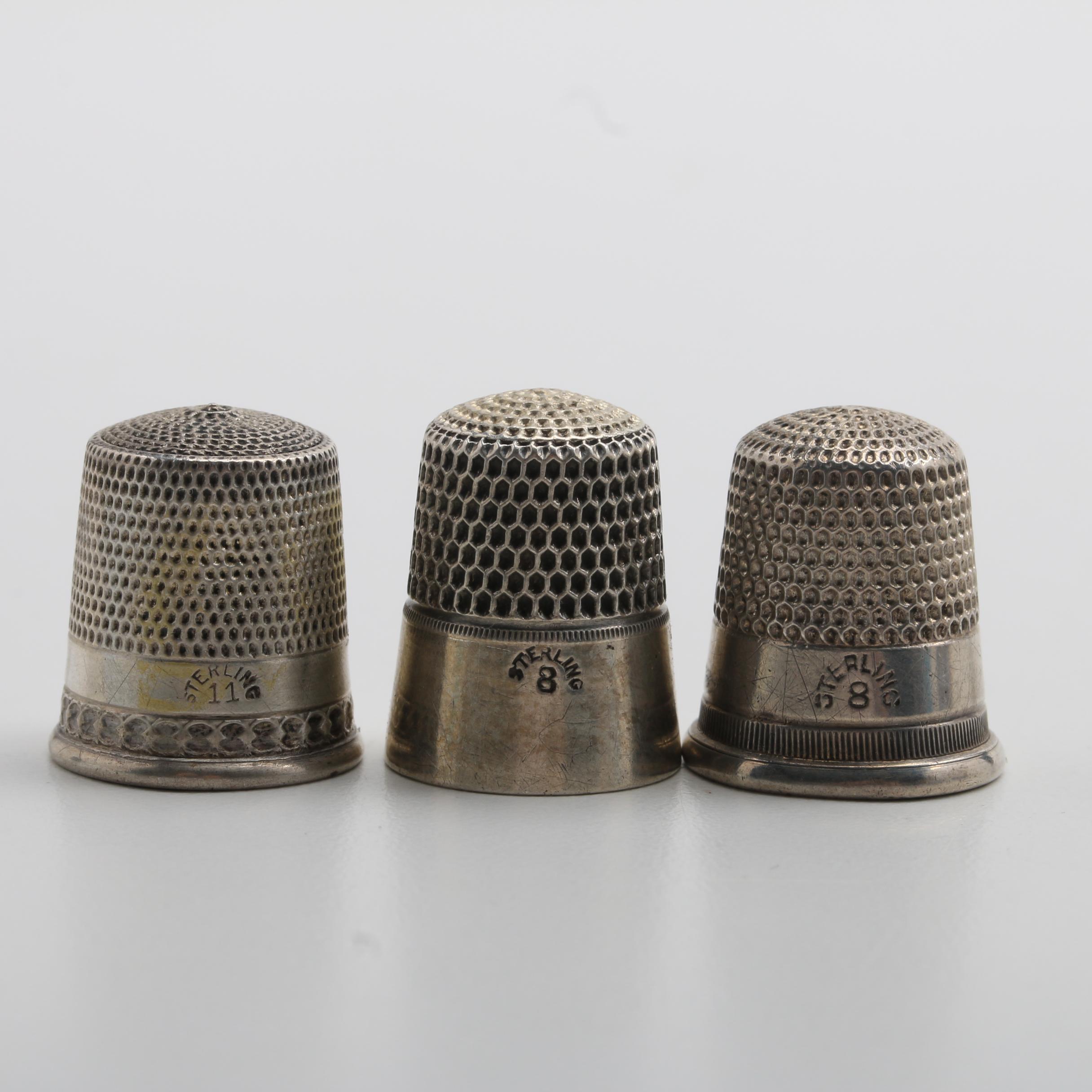 Collection of Ten Sterling Silver Thimbles
