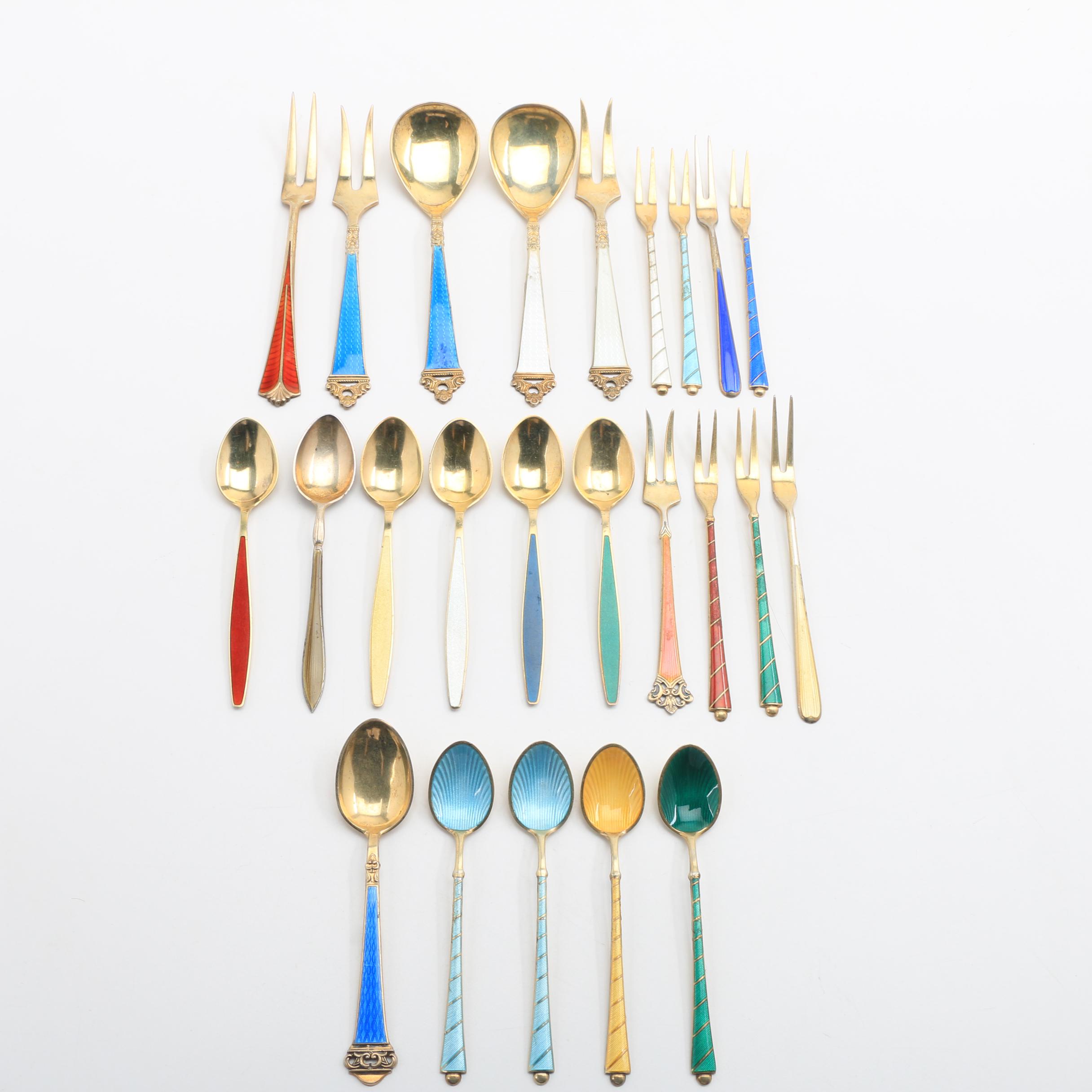 Sterling Silver Enameled Flatware Featuring Georg Jensen