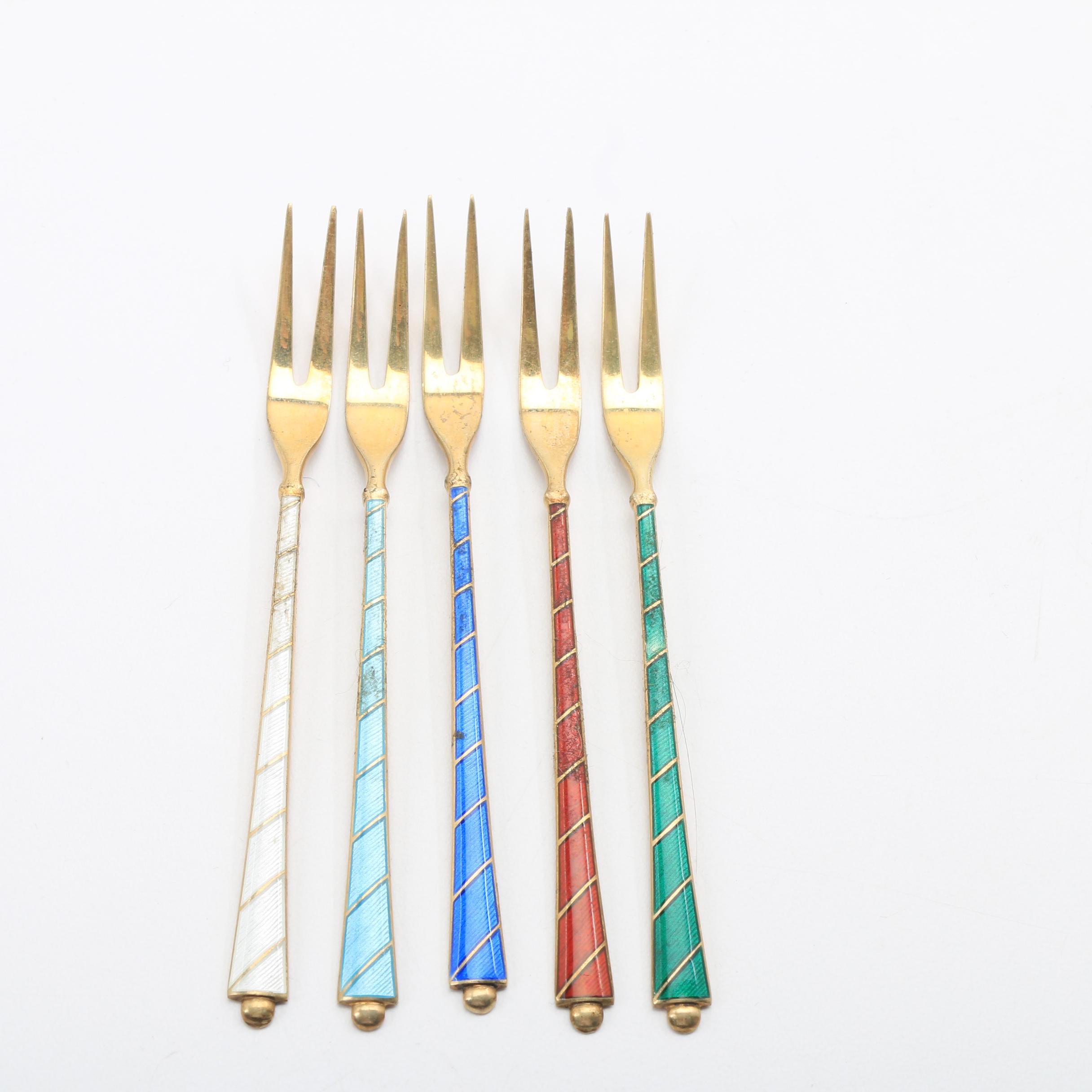Sterling Silver Enameled Flatware Featuring Georg Jensen