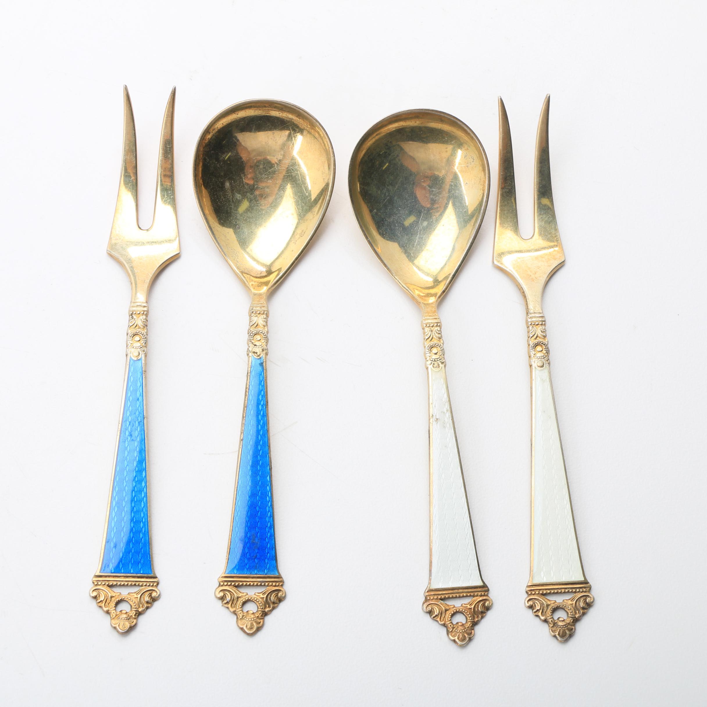 Sterling Silver Enameled Flatware Featuring Georg Jensen