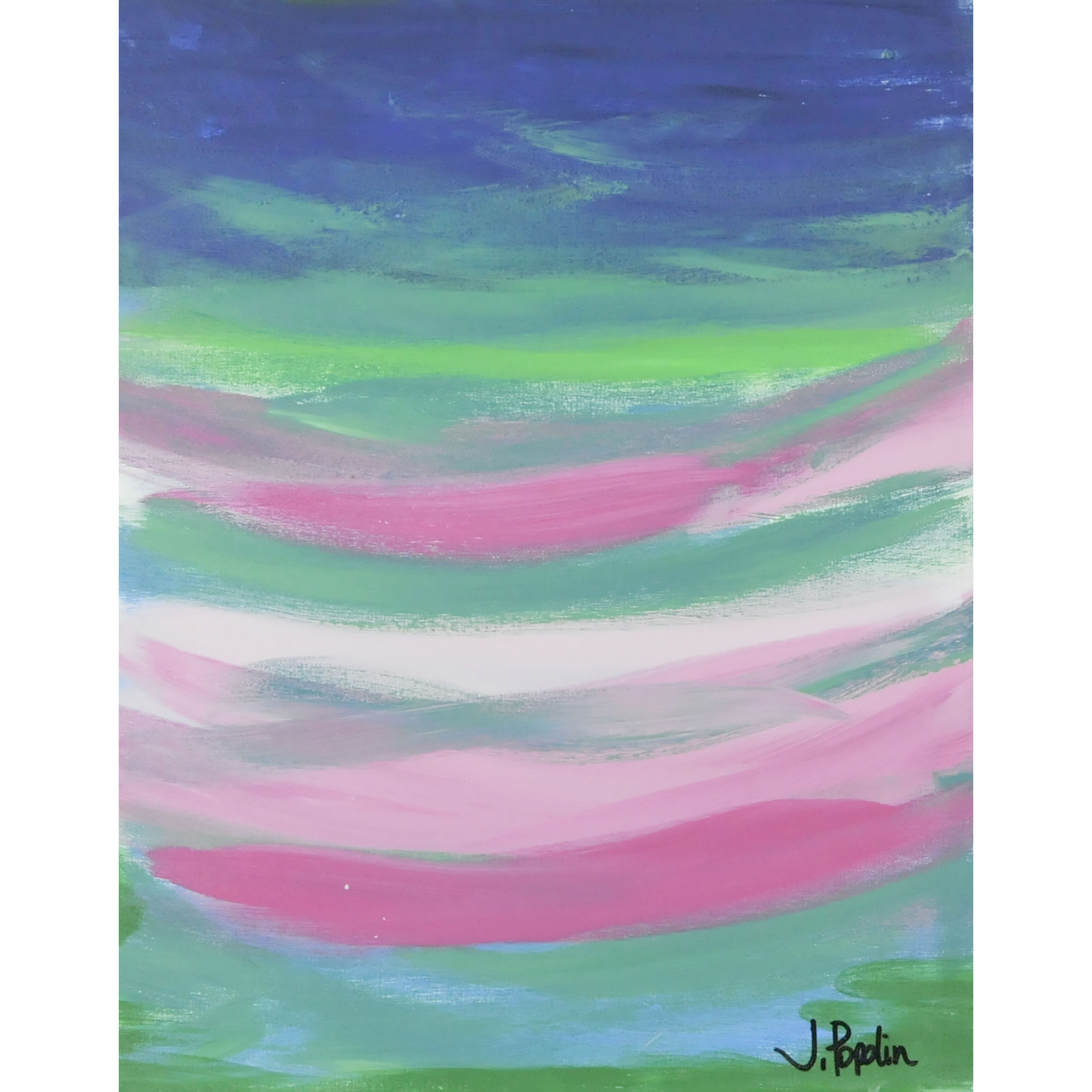J. Popolin Original Acrylic on Canvas "Blue Green Pink Waves"