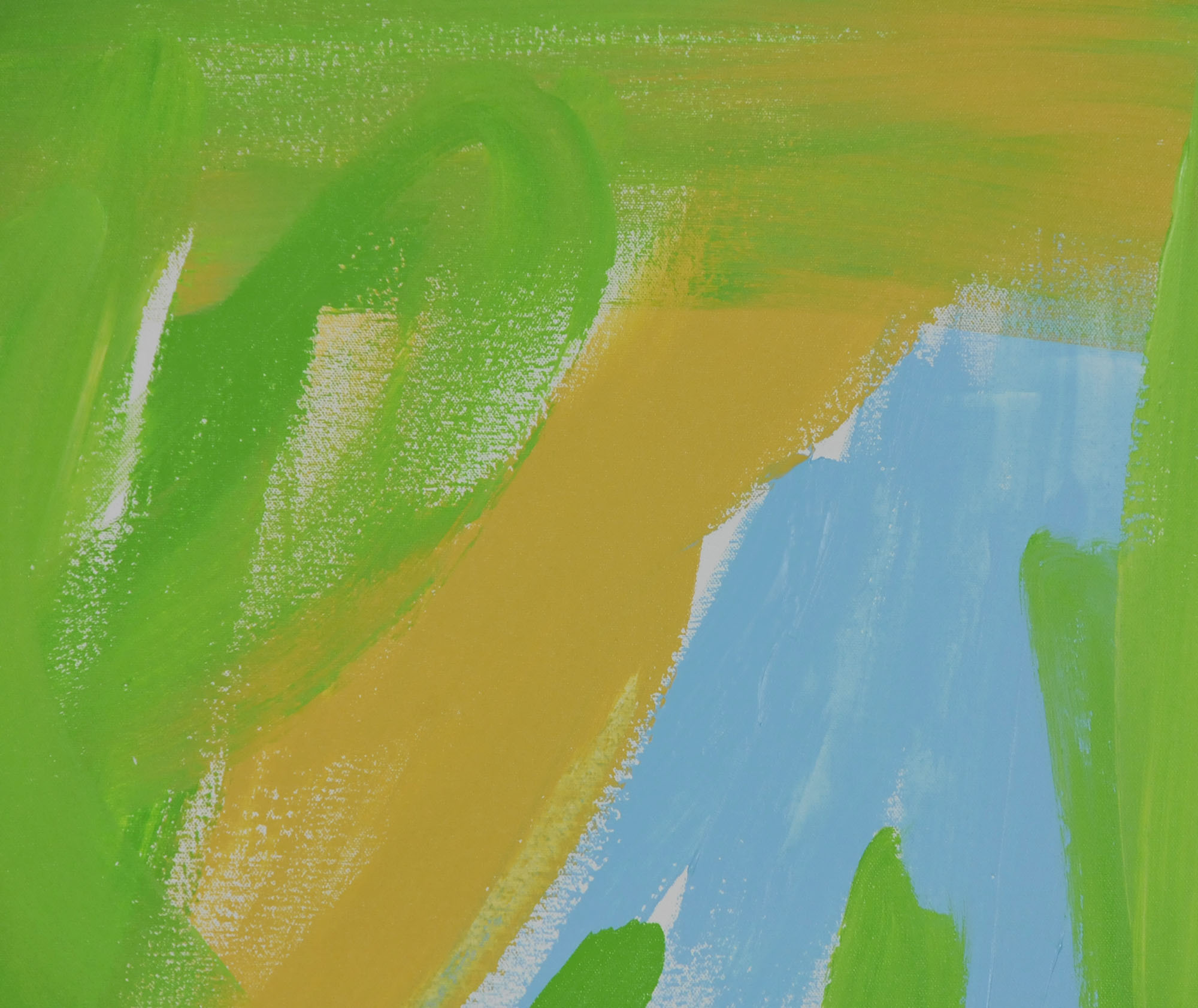 J. Popolin Original Acrylic on Canvas "Green Light Blue Ochre Fields"