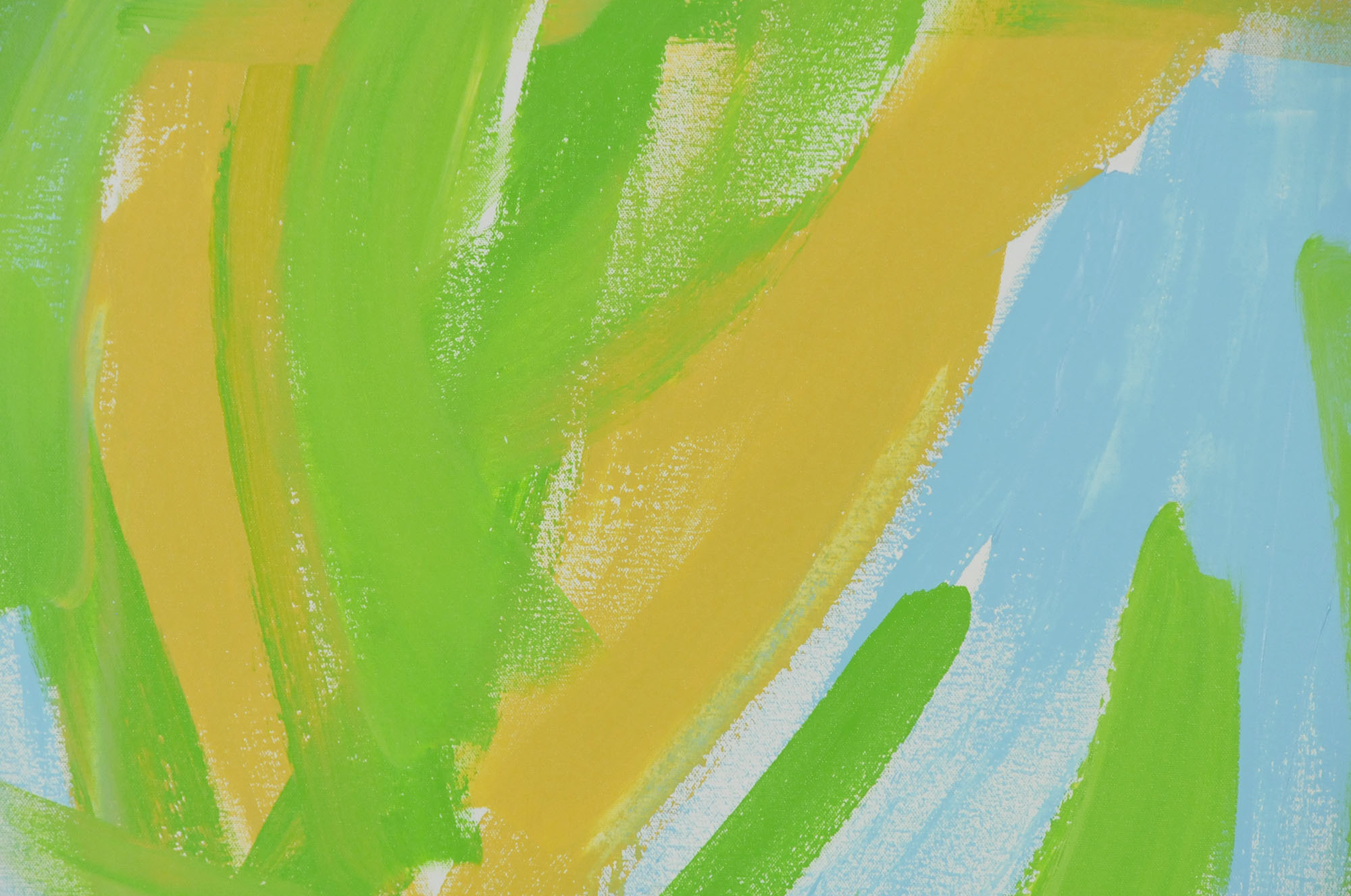 J. Popolin Original Acrylic on Canvas "Green Light Blue Ochre Fields"