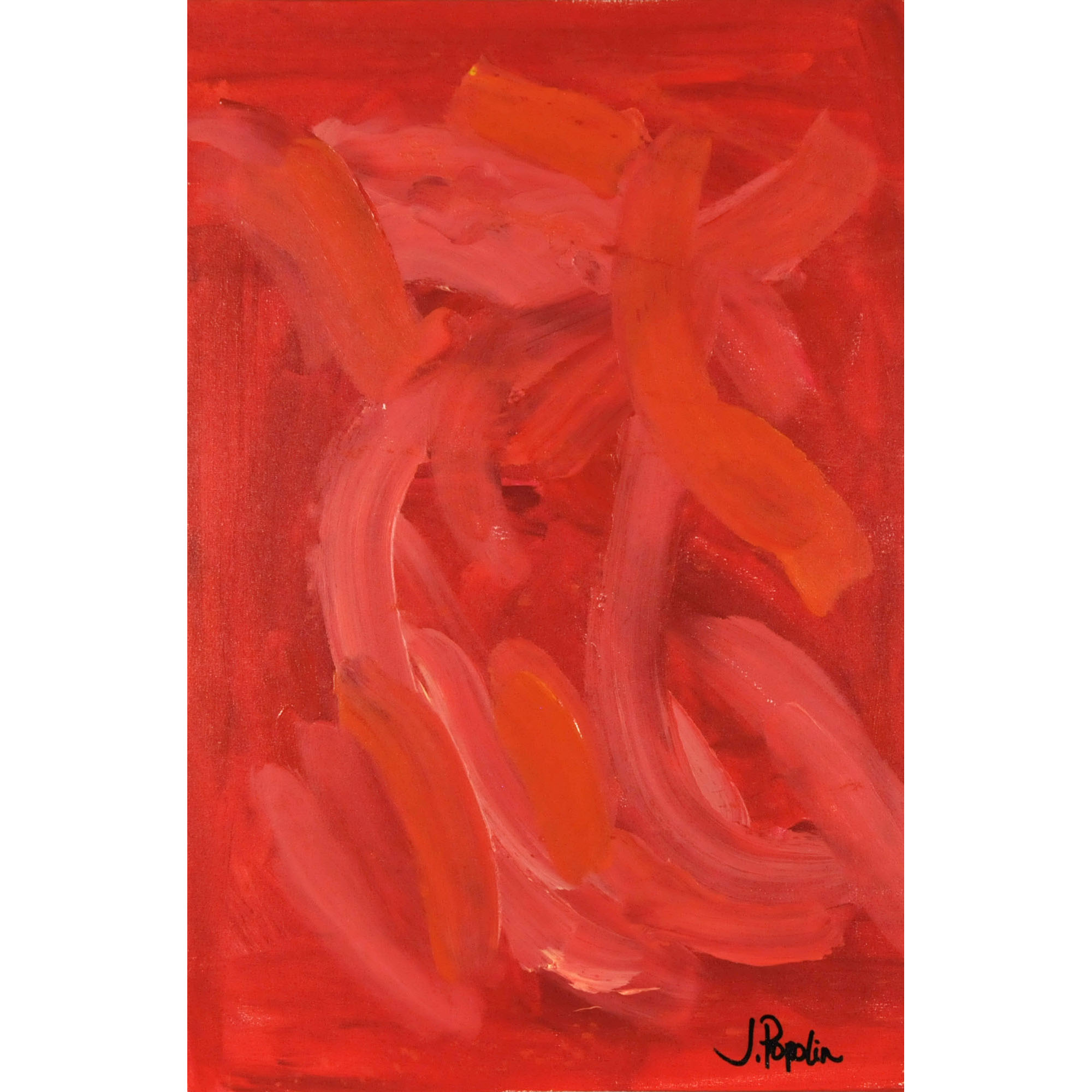 J. Popolin Original Acrylic on Canvas "Red Orange Fields"