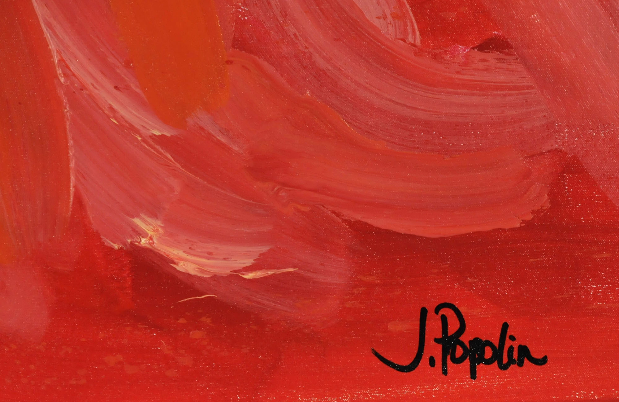 J. Popolin Original Acrylic on Canvas "Red Orange Fields"