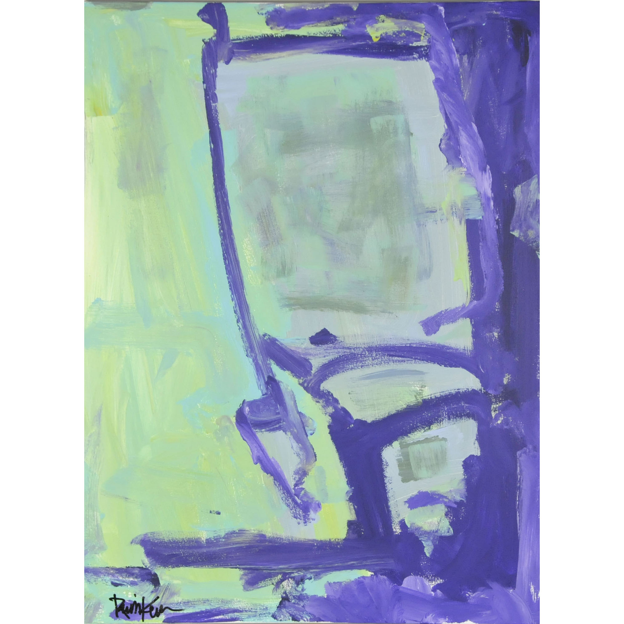 Robbie Kemper Original Acrylic on Canvas "Greens with Purple Shape"