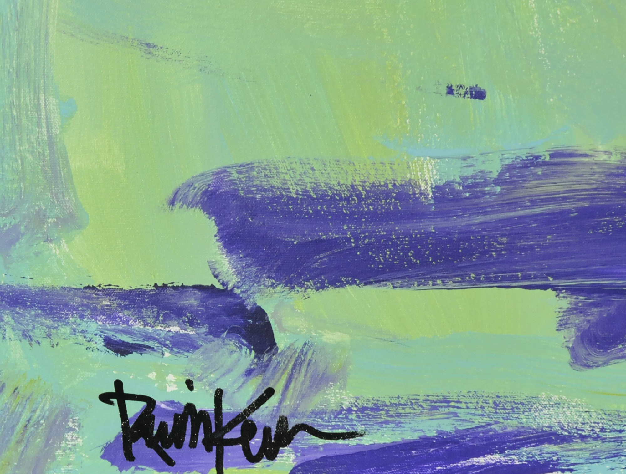 Robbie Kemper Original Acrylic on Canvas "Greens with Purple Shape"
