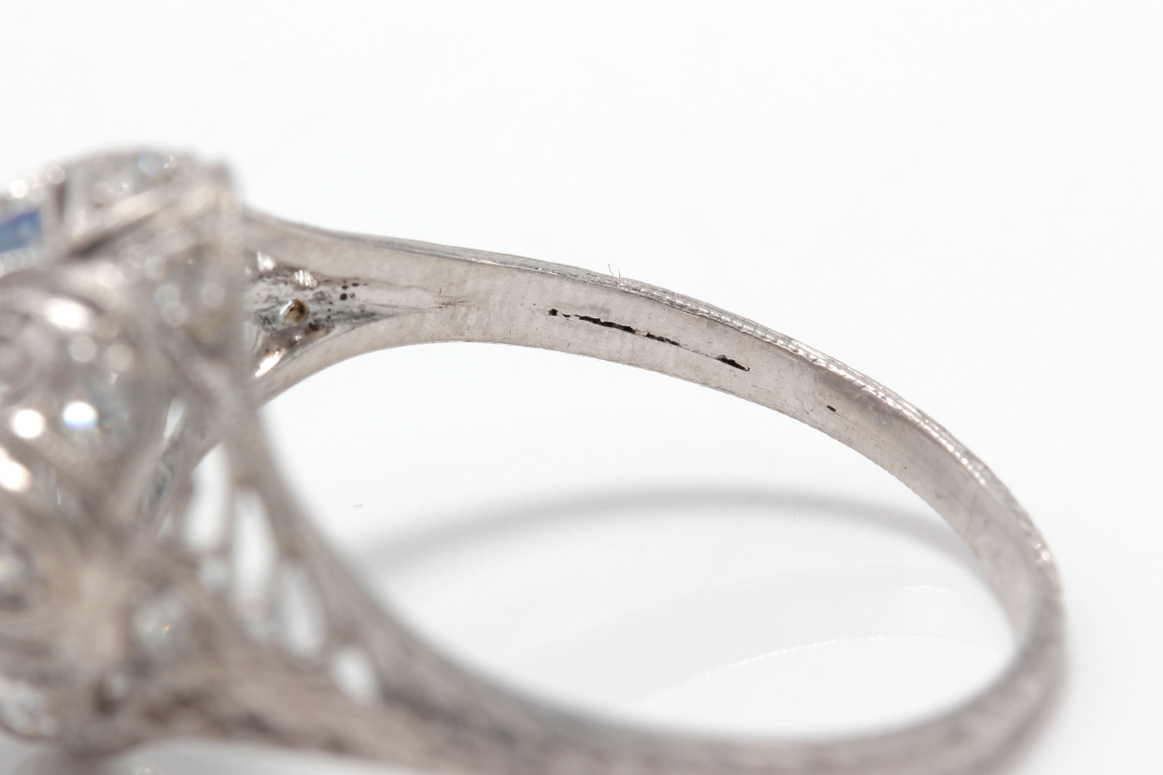 Edwardian Platinum 1.35 CTW Old European Cut Diamond and Sapphire Ring