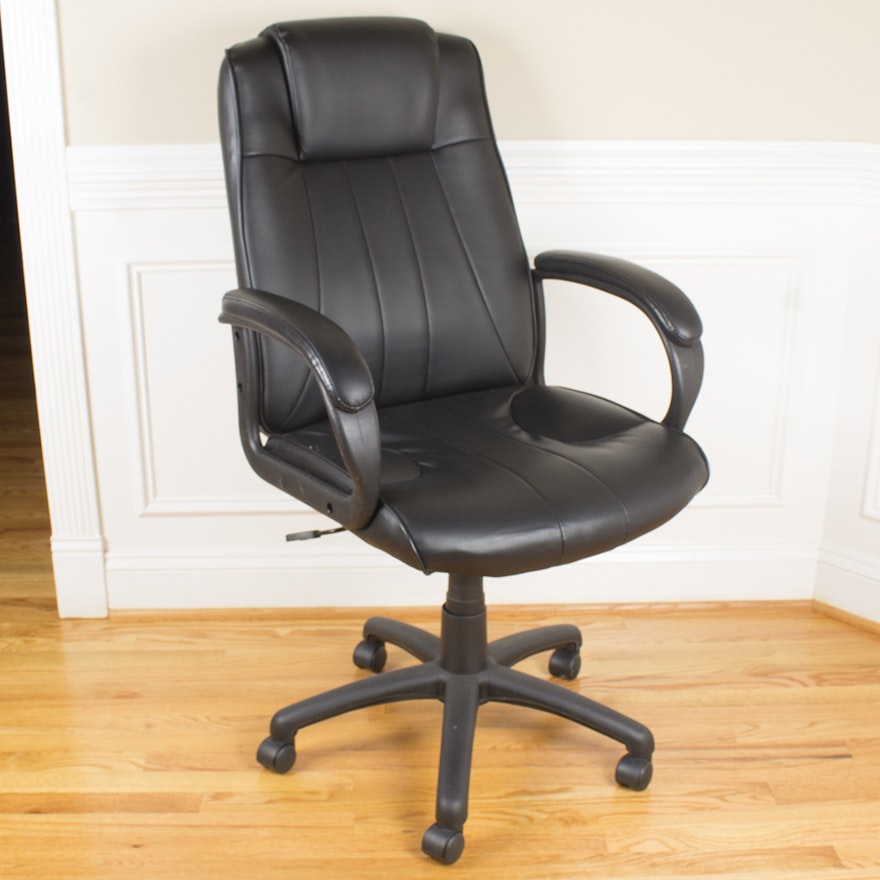 Office Depot Black Faux-Leather Executive Office Chair On Casters