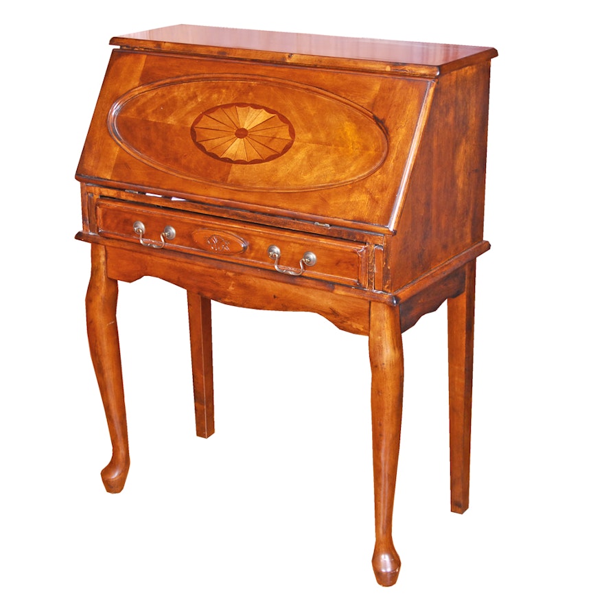 Queen Anne Style Cherry Inlaid Slant Front Desk By Webster Furniture