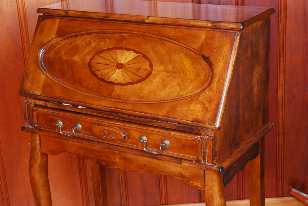 Queen Anne Style Cherry Inlaid Slant Front Desk By Webster Furniture