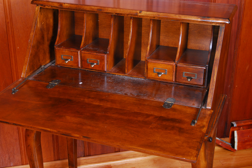 Queen Anne Style Cherry Inlaid Slant Front Desk By Webster Furniture