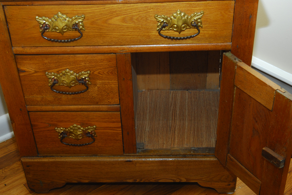 Antique Oak Wash Stand Cabinet