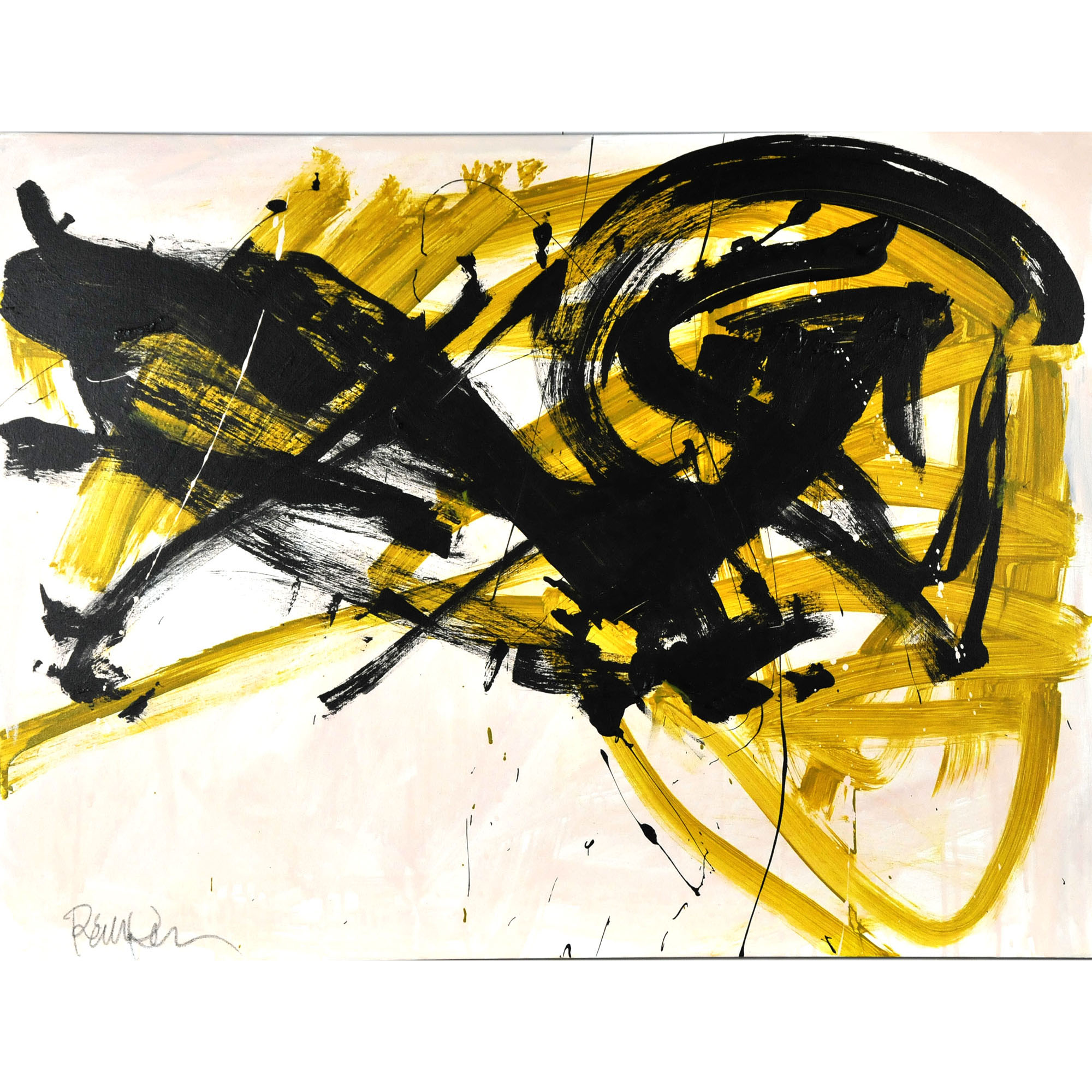 Robbie Kemper Original Acrylic on Canvas "Black Yellow Swirls"
