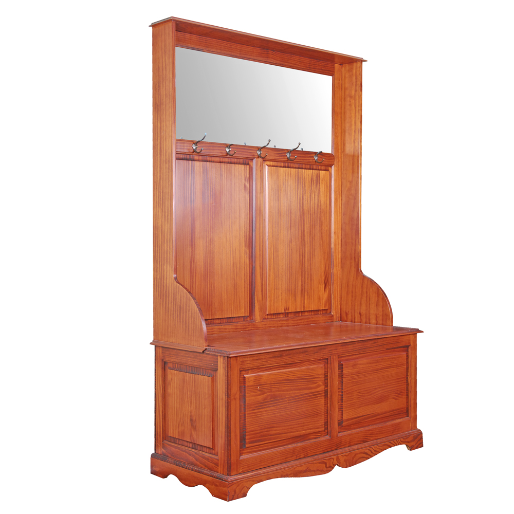 Mirrored Wooden Hall Tree With Storage Bench