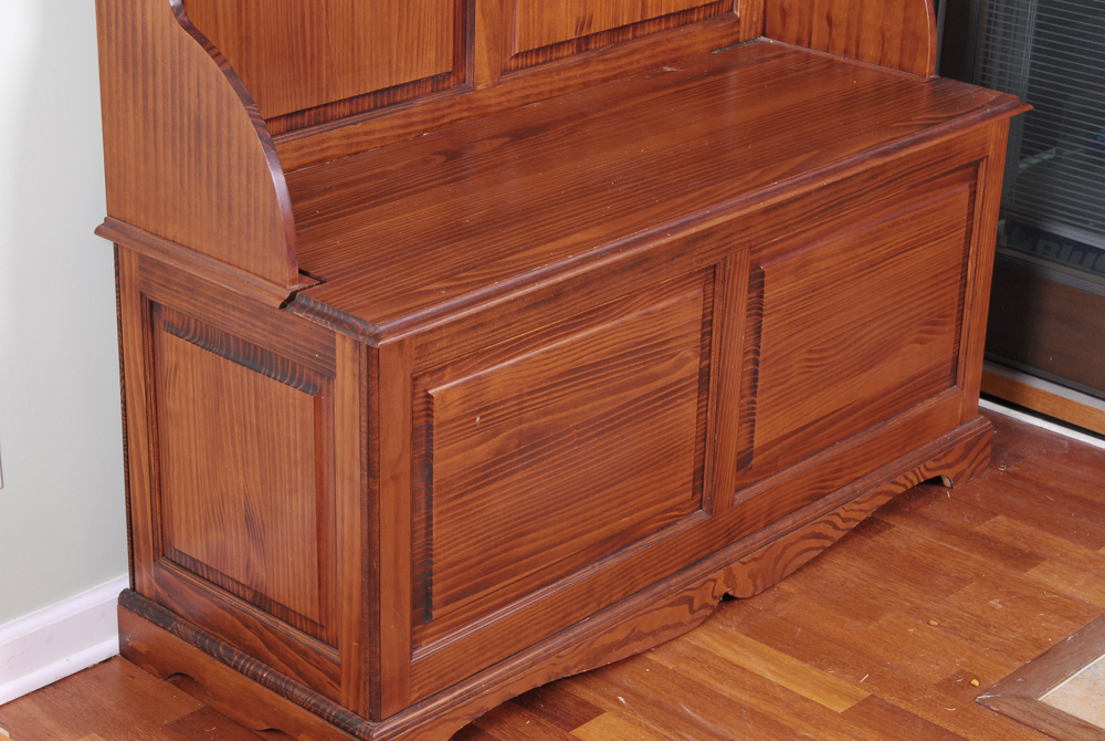 Mirrored Wooden Hall Tree With Storage Bench