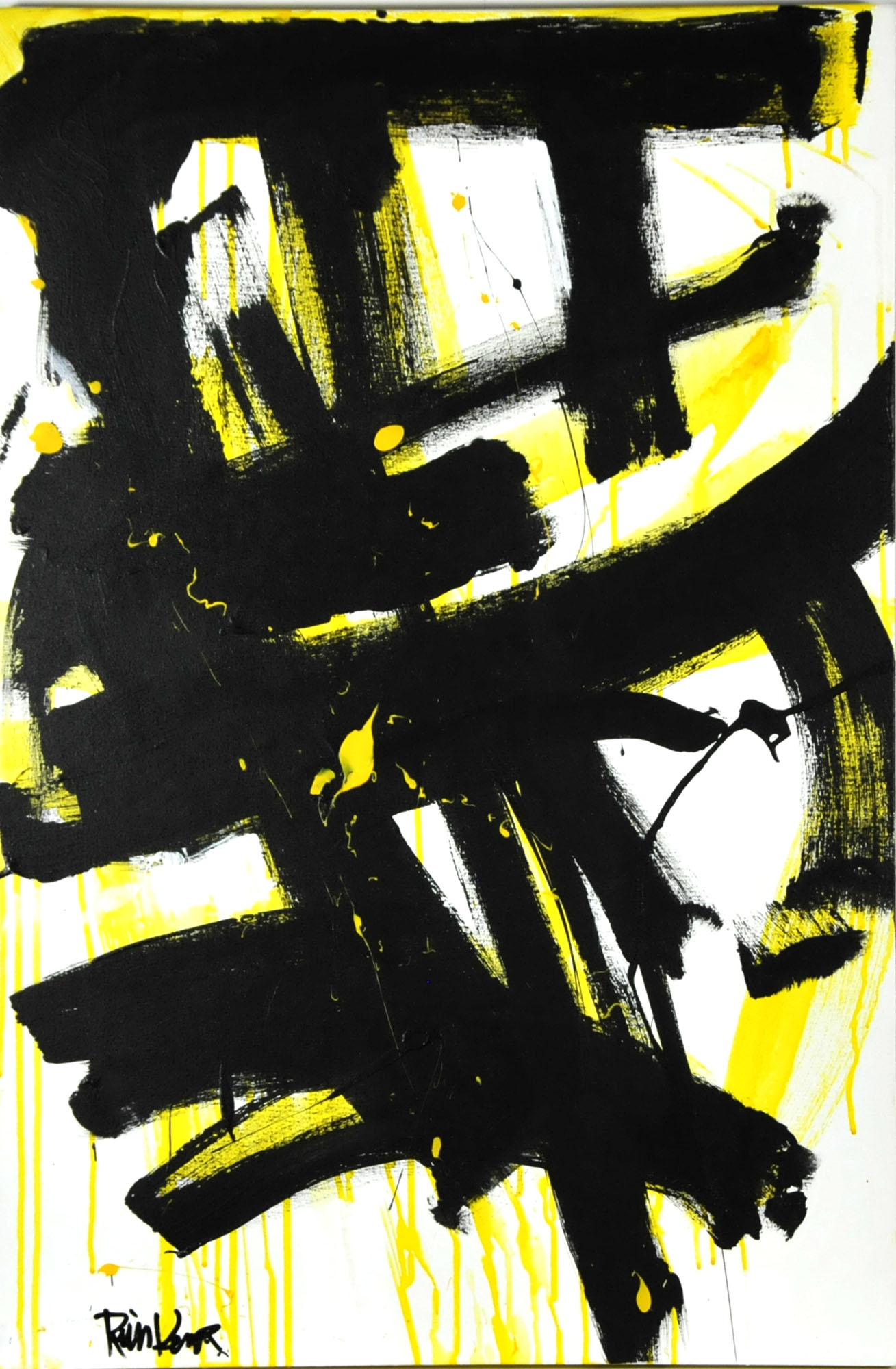 Robbie Kemper Original Acrylic on Canvas "Black on Yellow Marks"