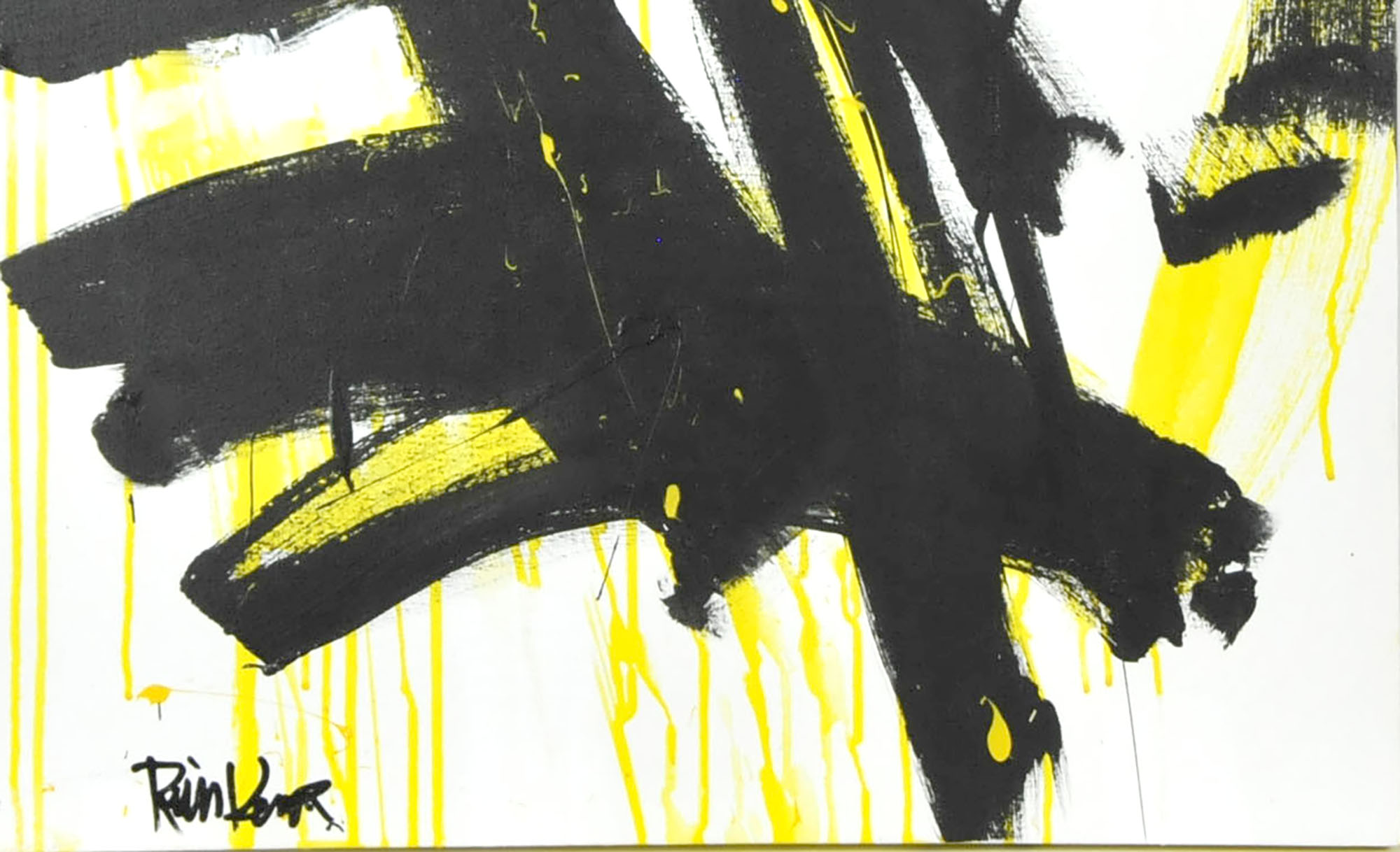 Robbie Kemper Original Acrylic on Canvas "Black on Yellow Marks"