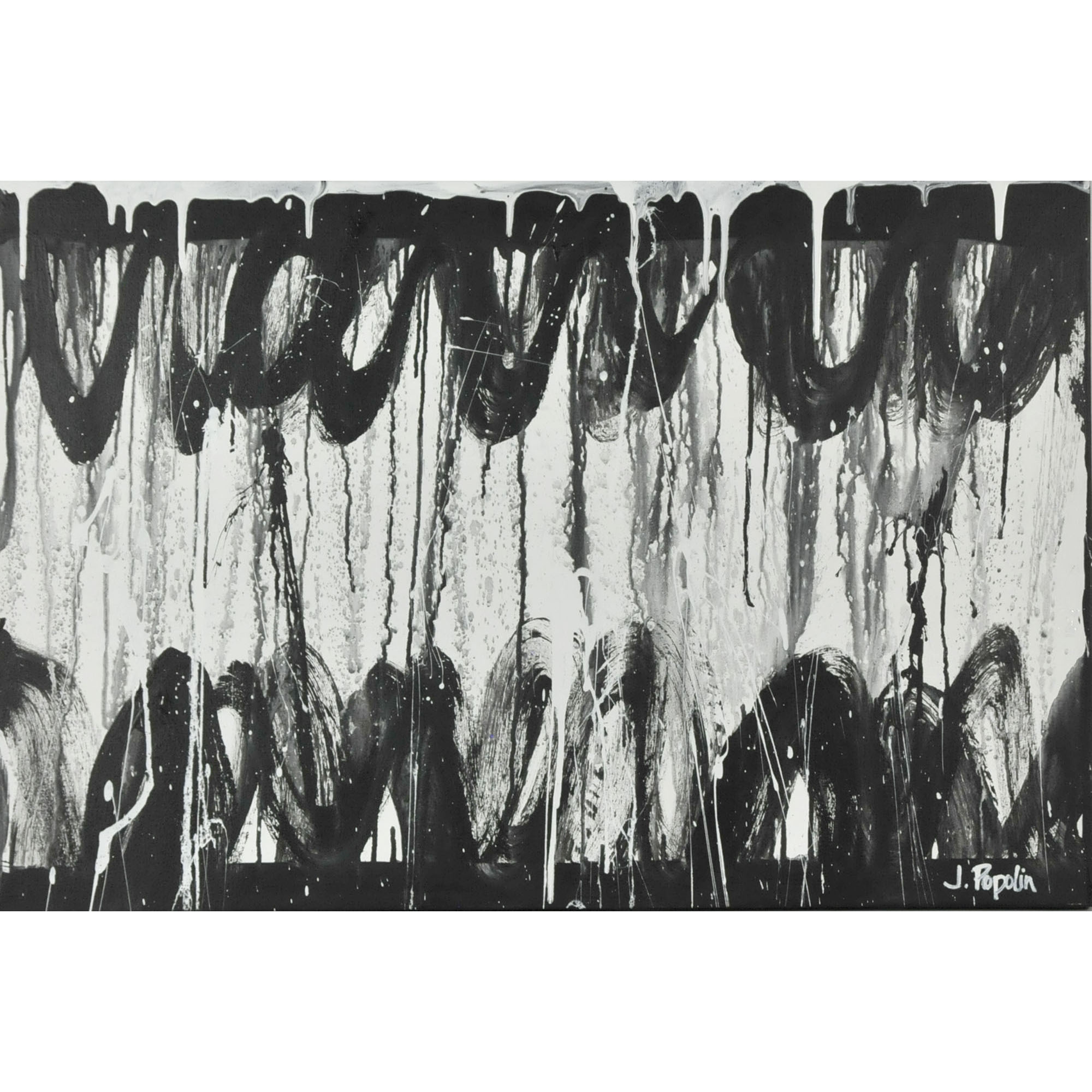 J. Popolin Original Acrylic on Canvas "Black Swirls on Edge"