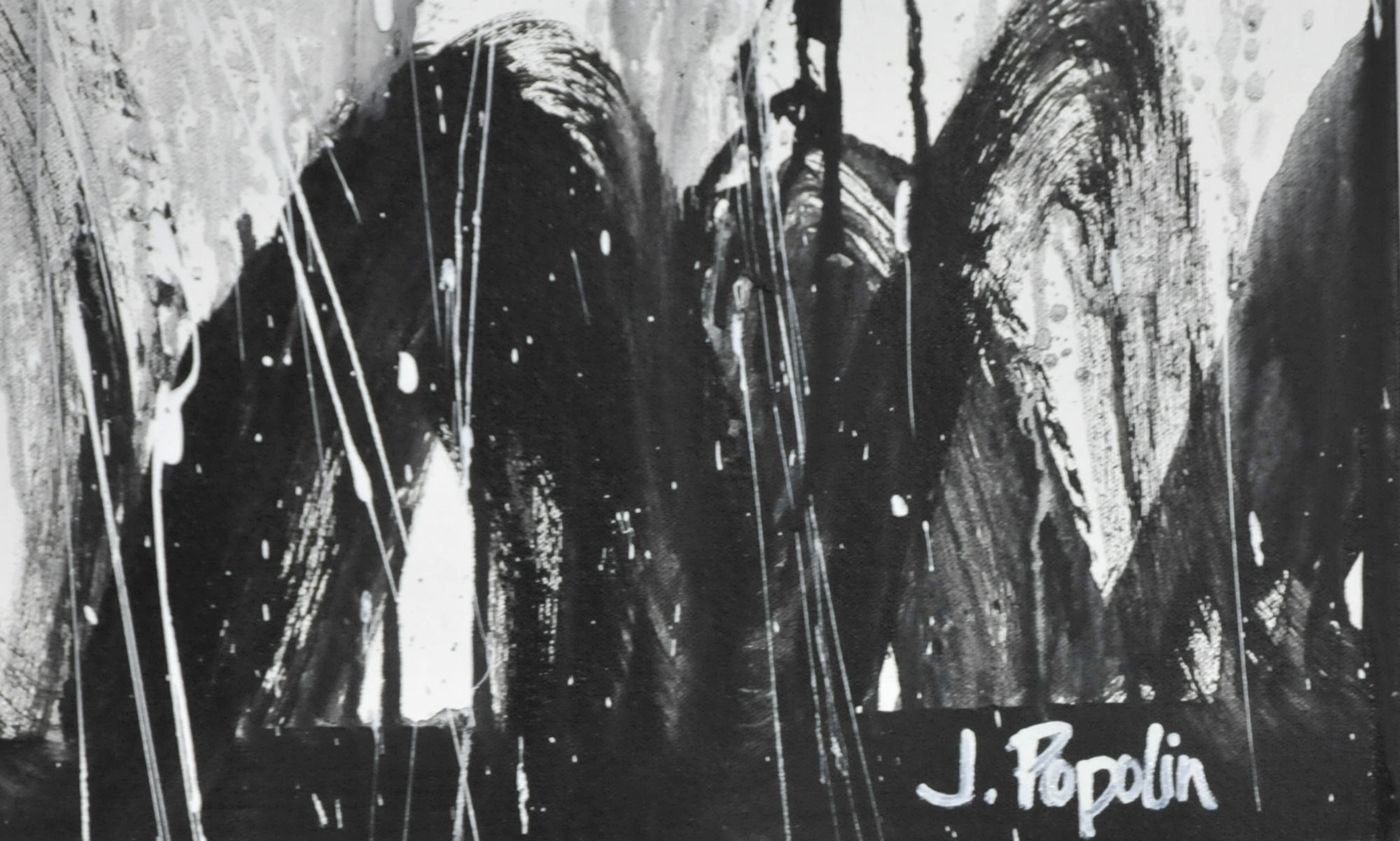 J. Popolin Original Acrylic on Canvas "Black Swirls on Edge"