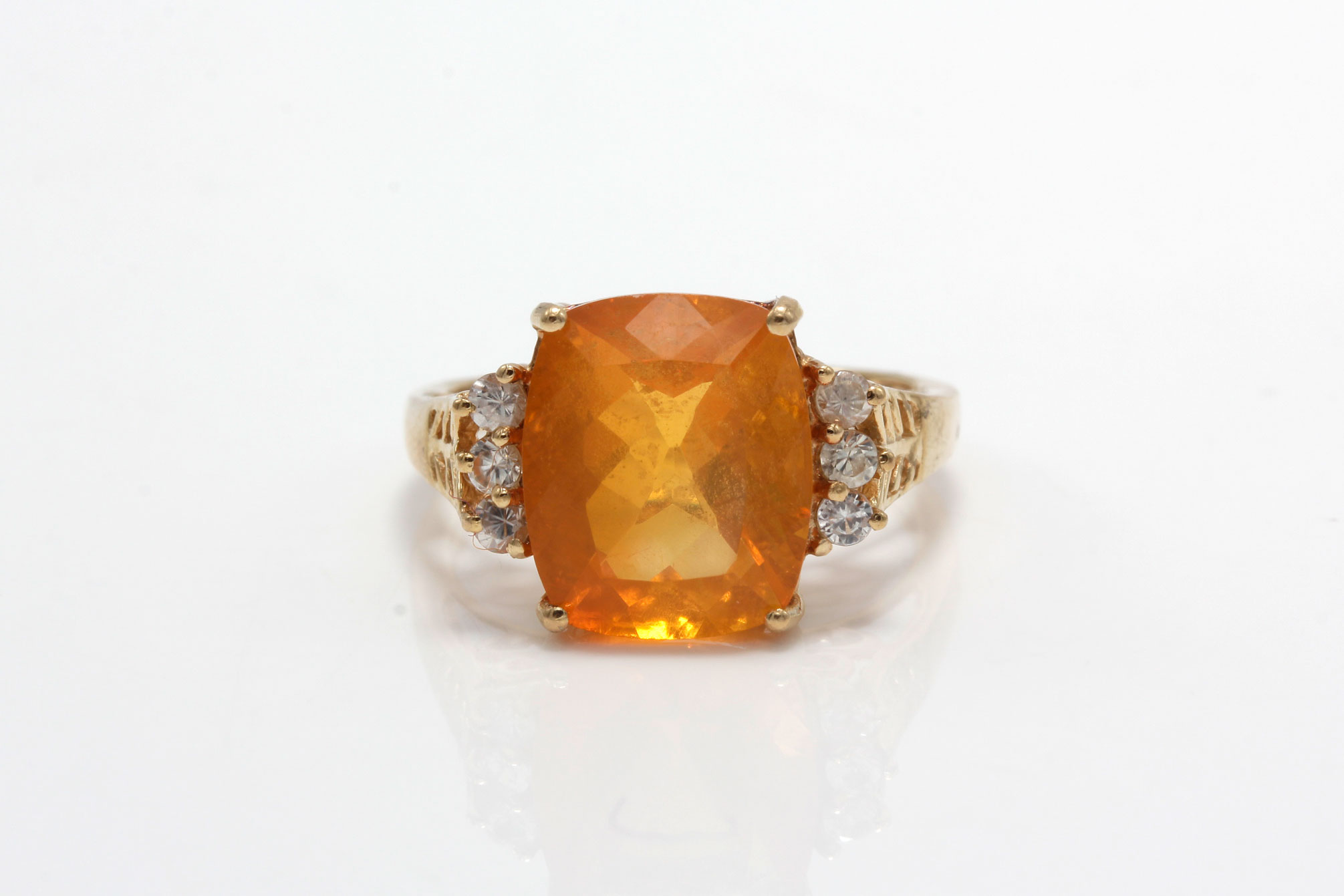 18K Yellow Gold 3.80 CTS Fire Opal and Zircon Ring