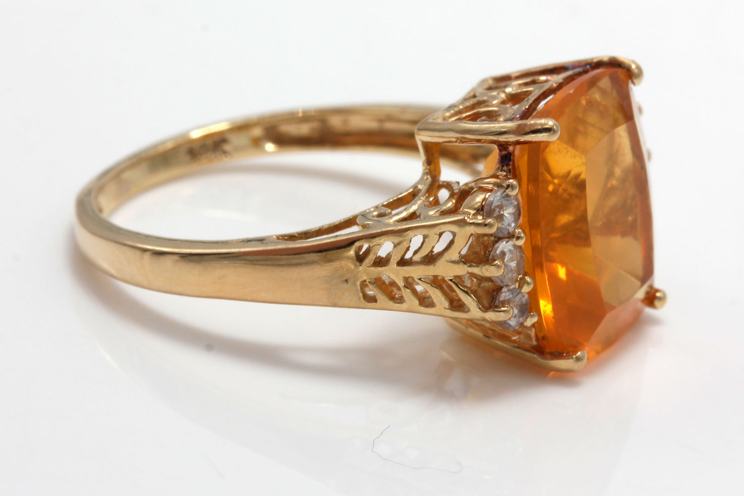 18K Yellow Gold 3.80 CTS Fire Opal and Zircon Ring
