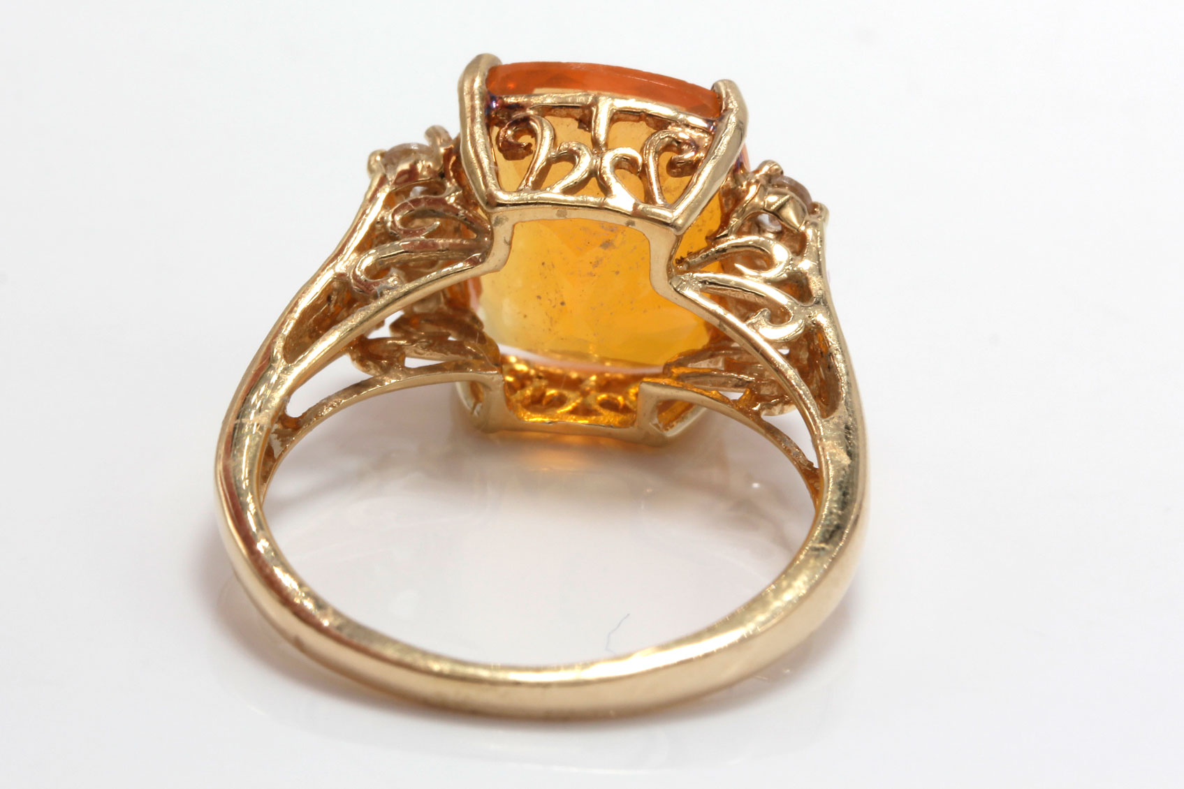18K Yellow Gold 3.80 CTS Fire Opal and Zircon Ring