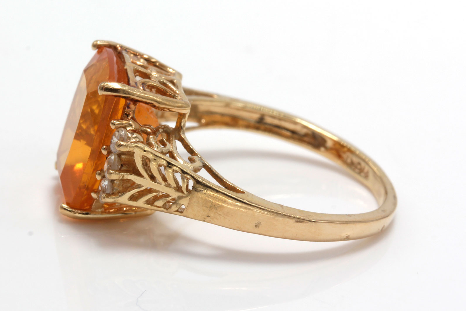 18K Yellow Gold 3.80 CTS Fire Opal and Zircon Ring