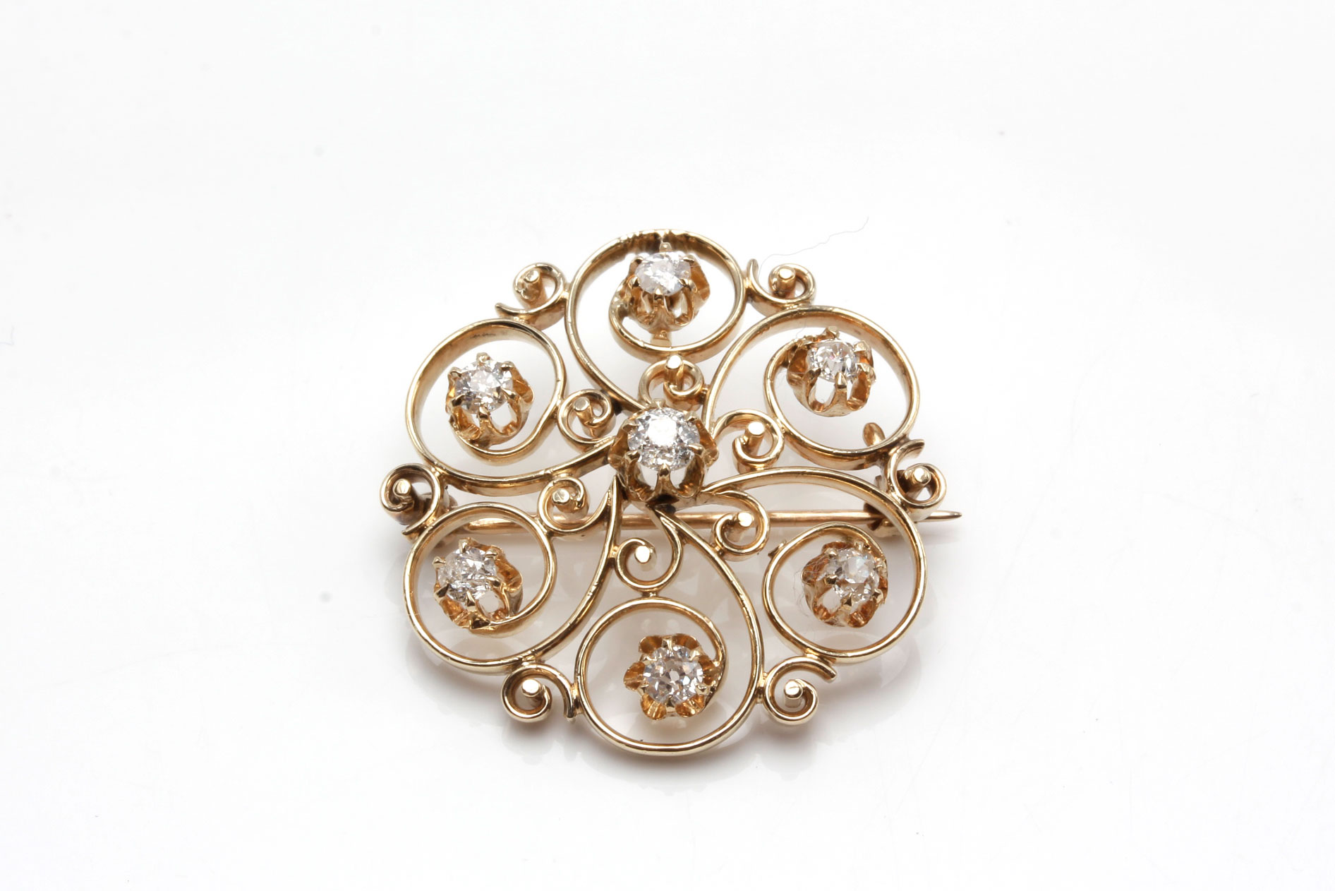 Victorian Revival 14K Yellow Gold 1.00 CTW Diamond Pinwheel Converter Brooch