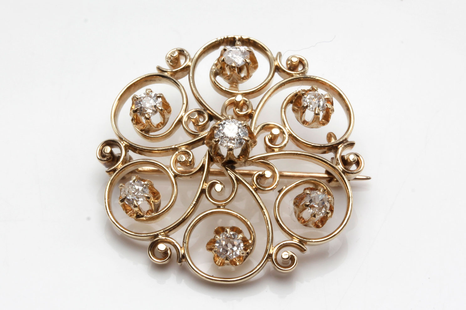Victorian Revival 14K Yellow Gold 1.00 CTW Diamond Pinwheel Converter Brooch
