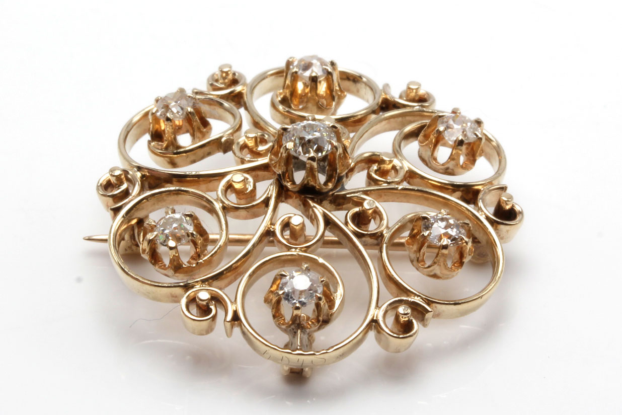 Victorian Revival 14K Yellow Gold 1.00 CTW Diamond Pinwheel Converter Brooch