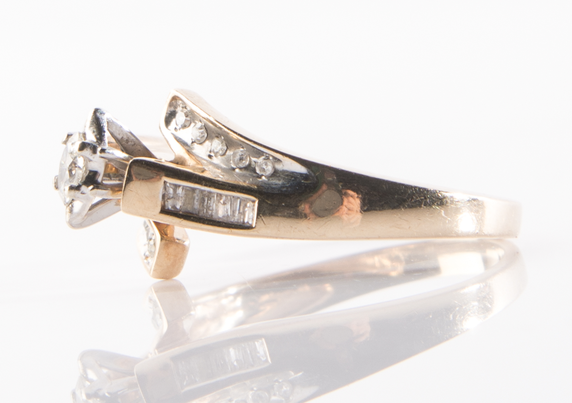 10K Yellow Gold and Diamond Bypass Ring