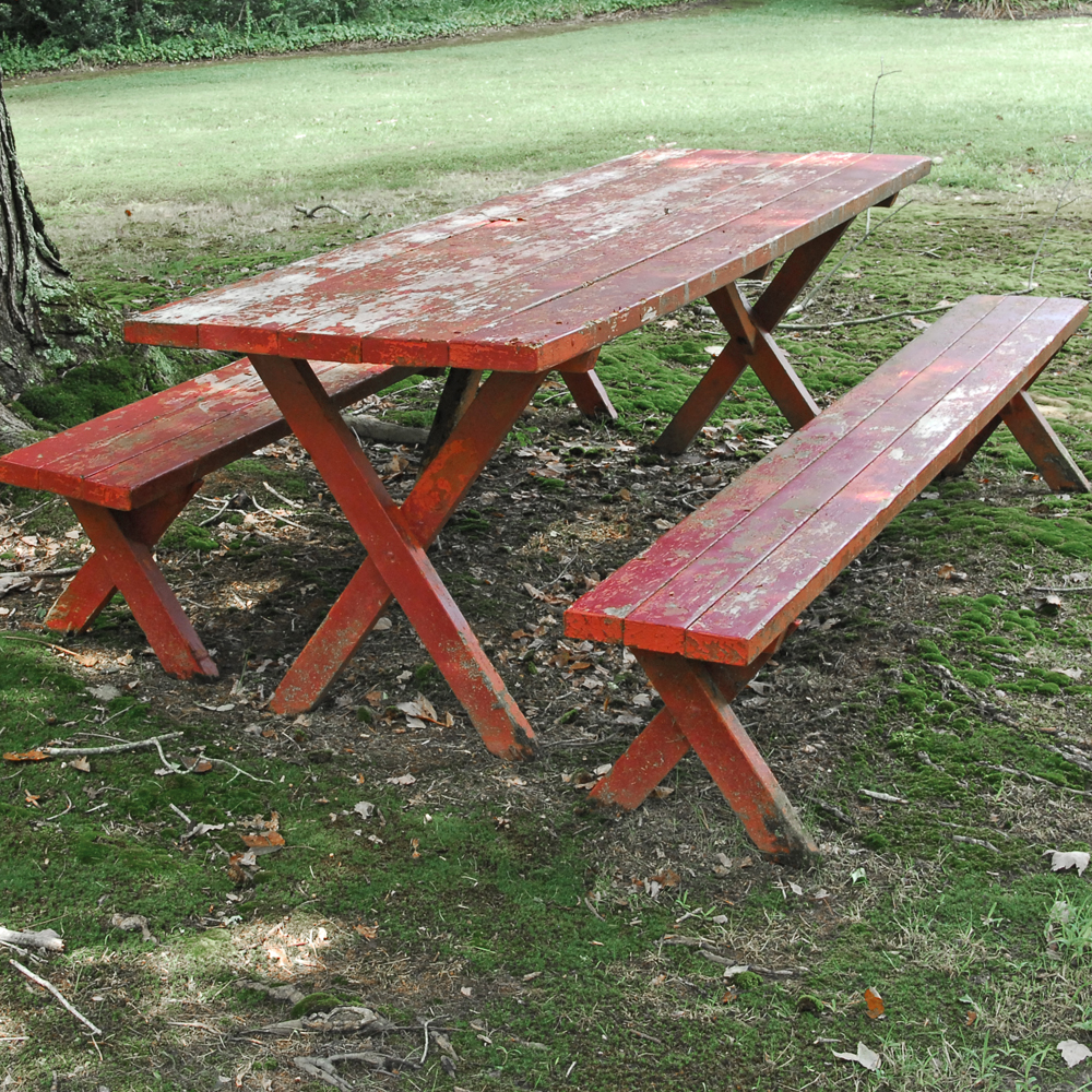 Wooden Picnic Table with Matching Benches