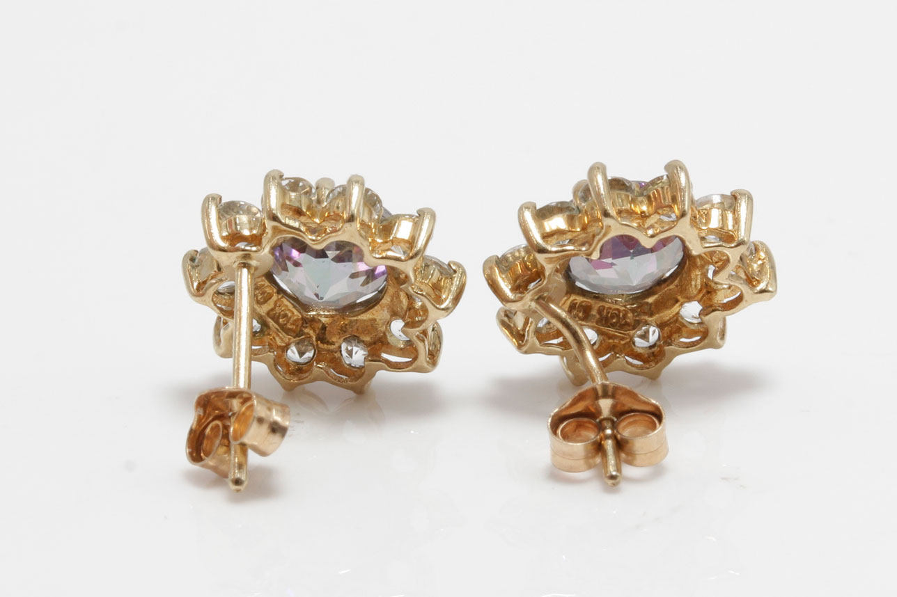 10K Yellow Gold Mystic Topaz and Rock Crystal Quartz Earrings