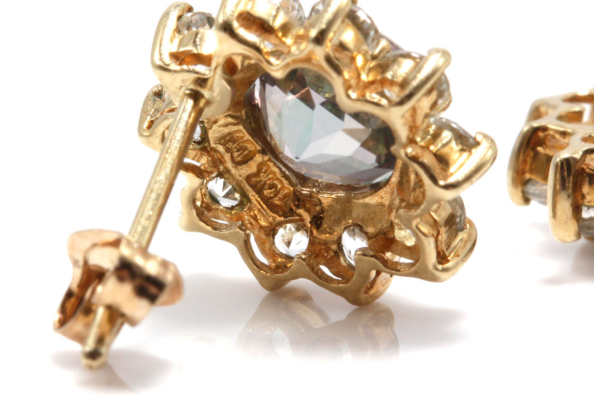 10K Yellow Gold Mystic Topaz and Rock Crystal Quartz Earrings