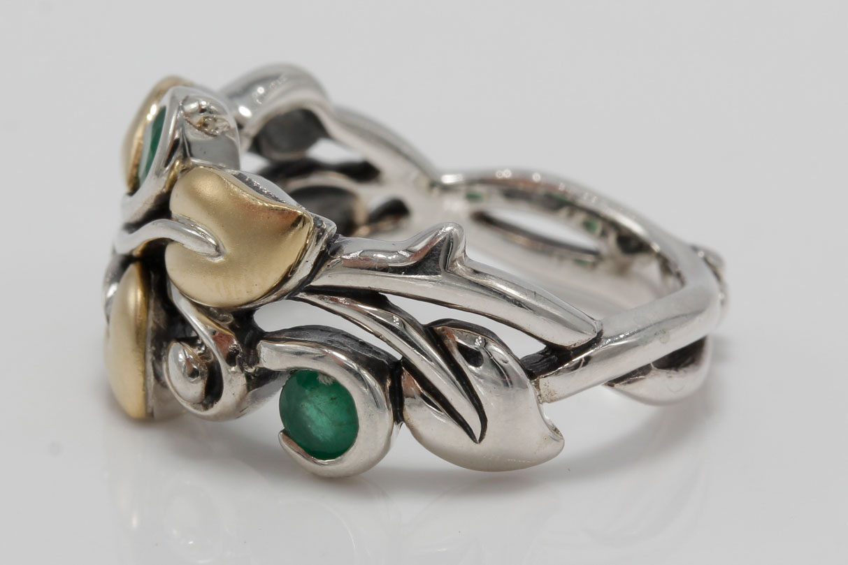 Barbara Bixby Sterling Silver 18K Gold Accented Emerald Ring