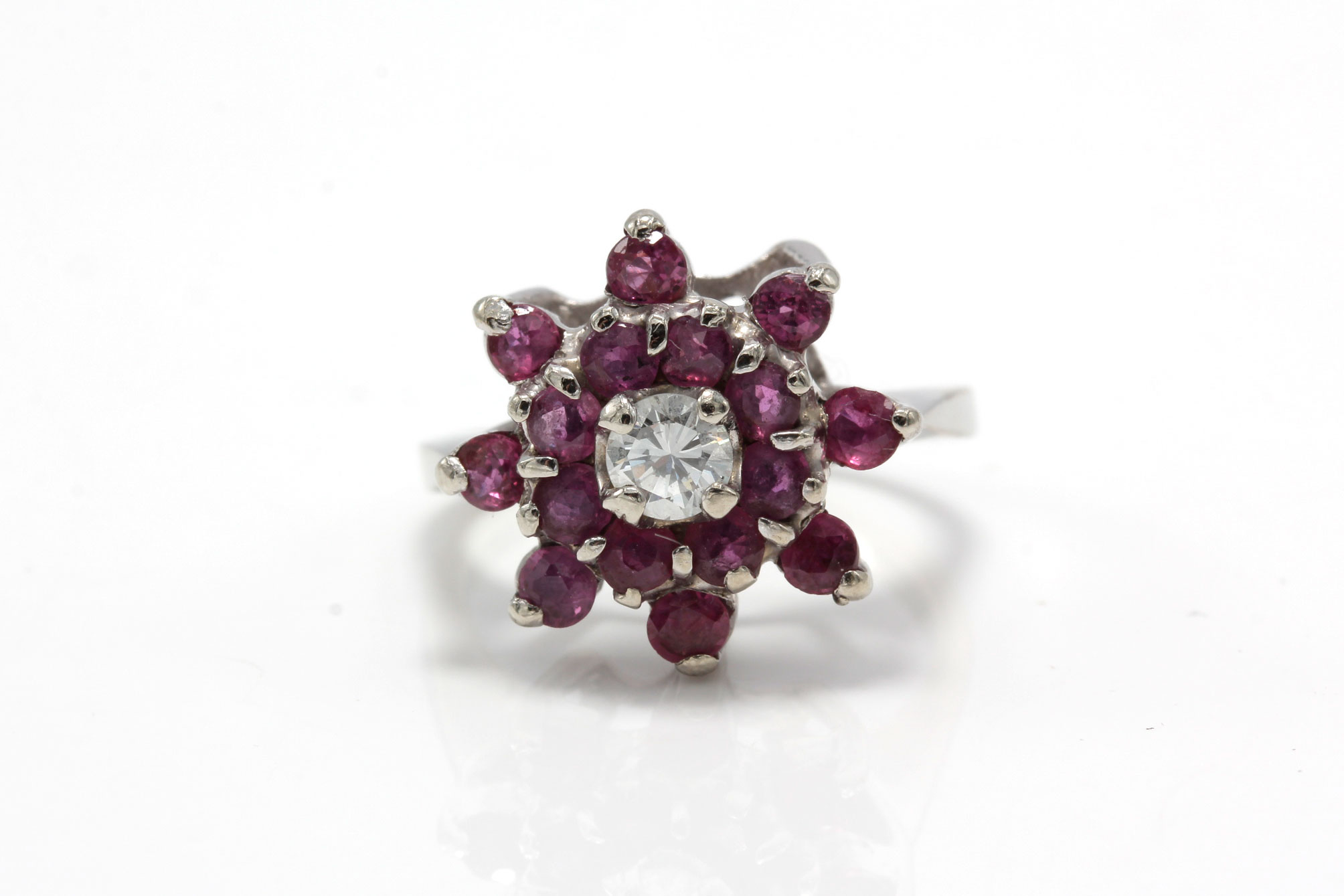 14K White Gold Diamond and 1.12 CTW Ruby Ring
