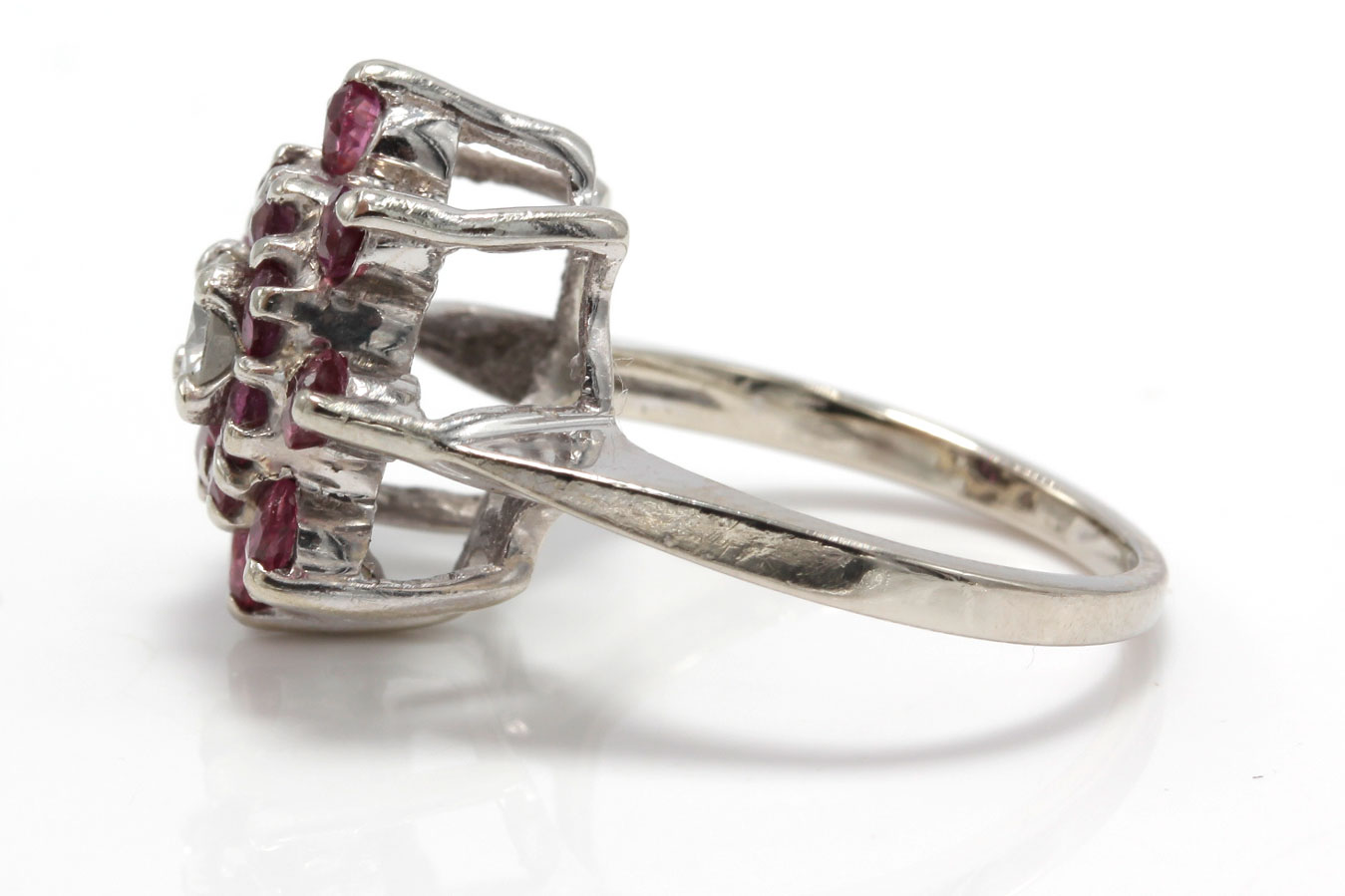 14K White Gold Diamond and 1.12 CTW Ruby Ring