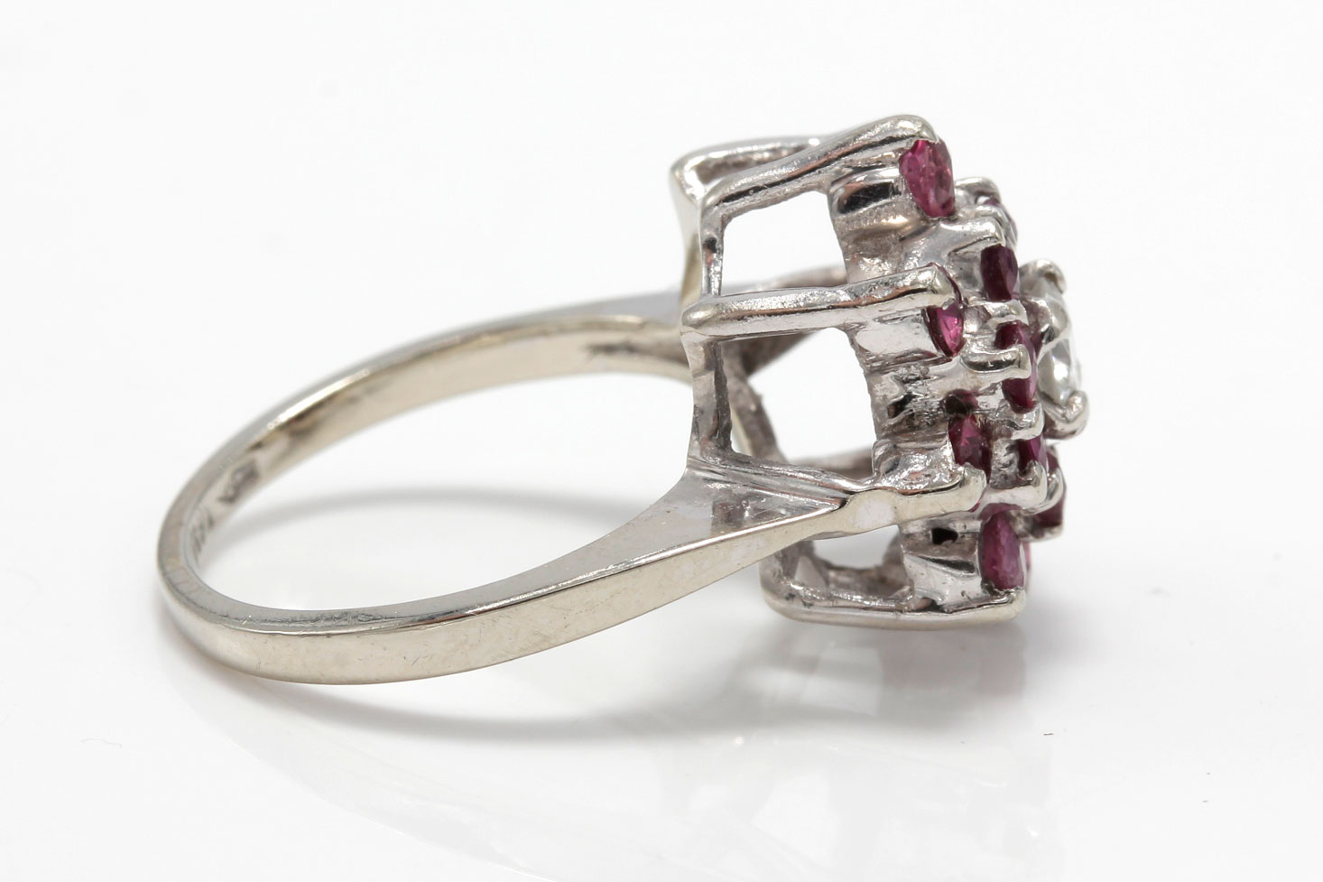 14K White Gold Diamond and 1.12 CTW Ruby Ring