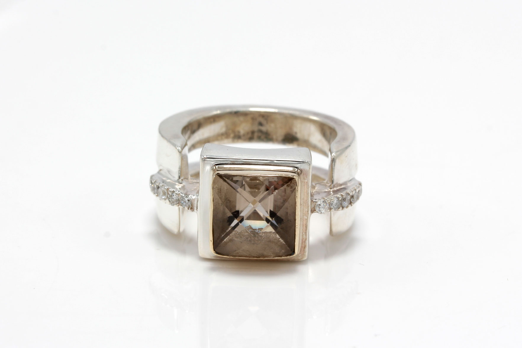 Michael Dawkins Sterling Silver 3.45 CTS Smoky Quartz and Diamond Ring